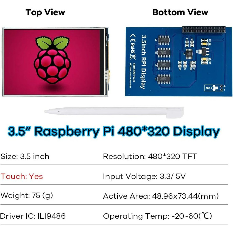 35 Inch Raspberry Pi Touch Screen Display Module With Touch Pen 320x480 TFT 4