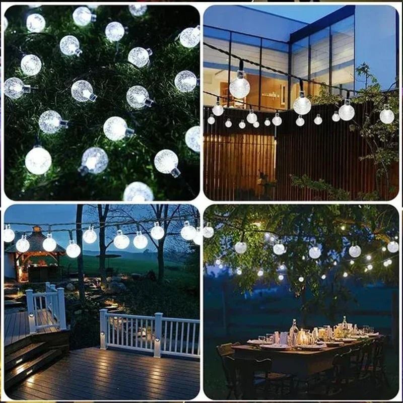 Solar String Lights Outdoor Crystal Fairy Light 8 Modes Waterproof Patio Garden Party Garland 4