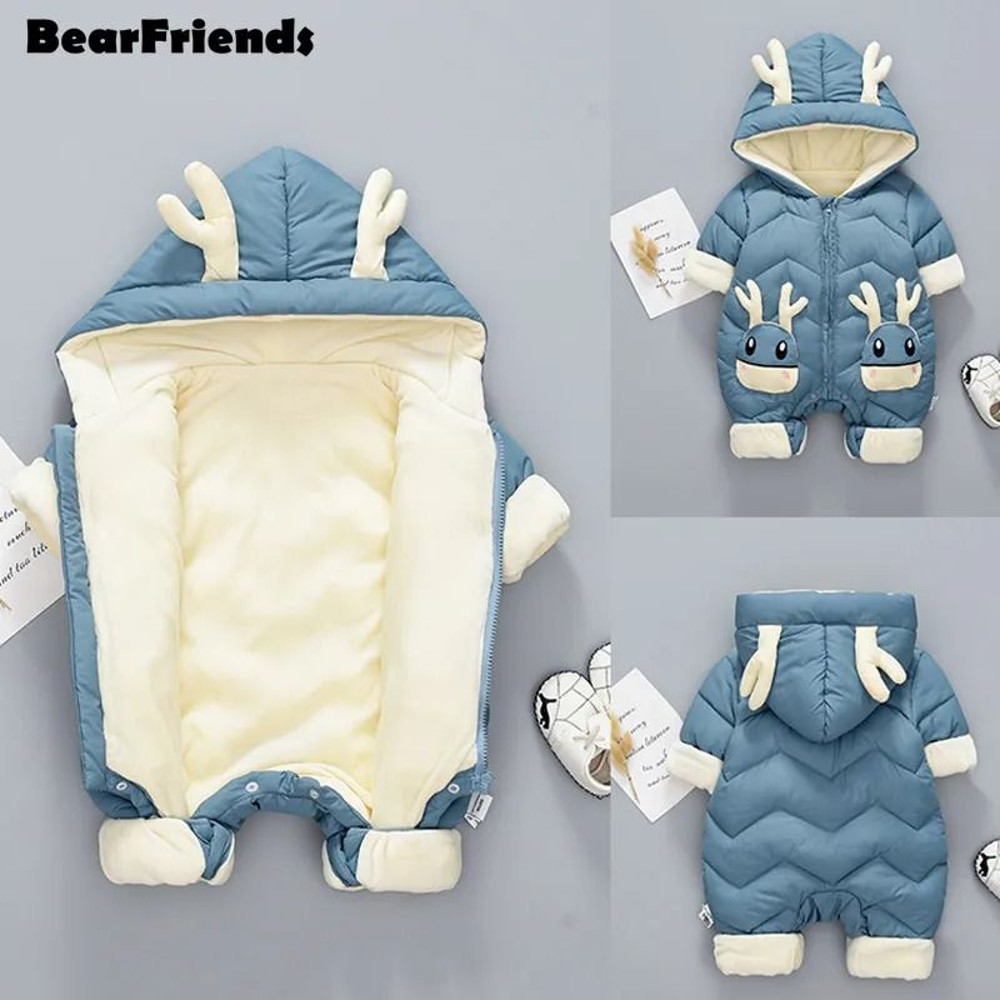Newborn Baby Snowsuit Thick Velvet Winter Jumpsuit Toddler Romper Coat For Boys And Girls 0