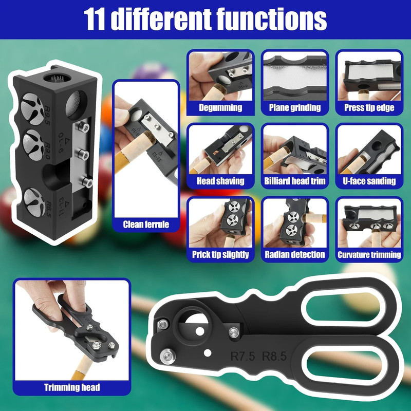 11 In 1 Billiard Cue Head Shaper Multifunction Grinder Tool For Snooker Pool Cue 1