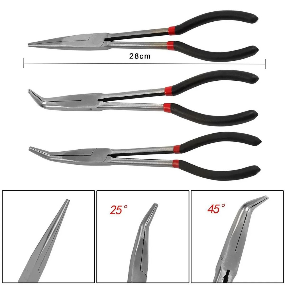 Needle Nose Pliers Set Long Reach 25 45 90 Degree Curved And Straight Pliers 3 Or 5 Piece 4