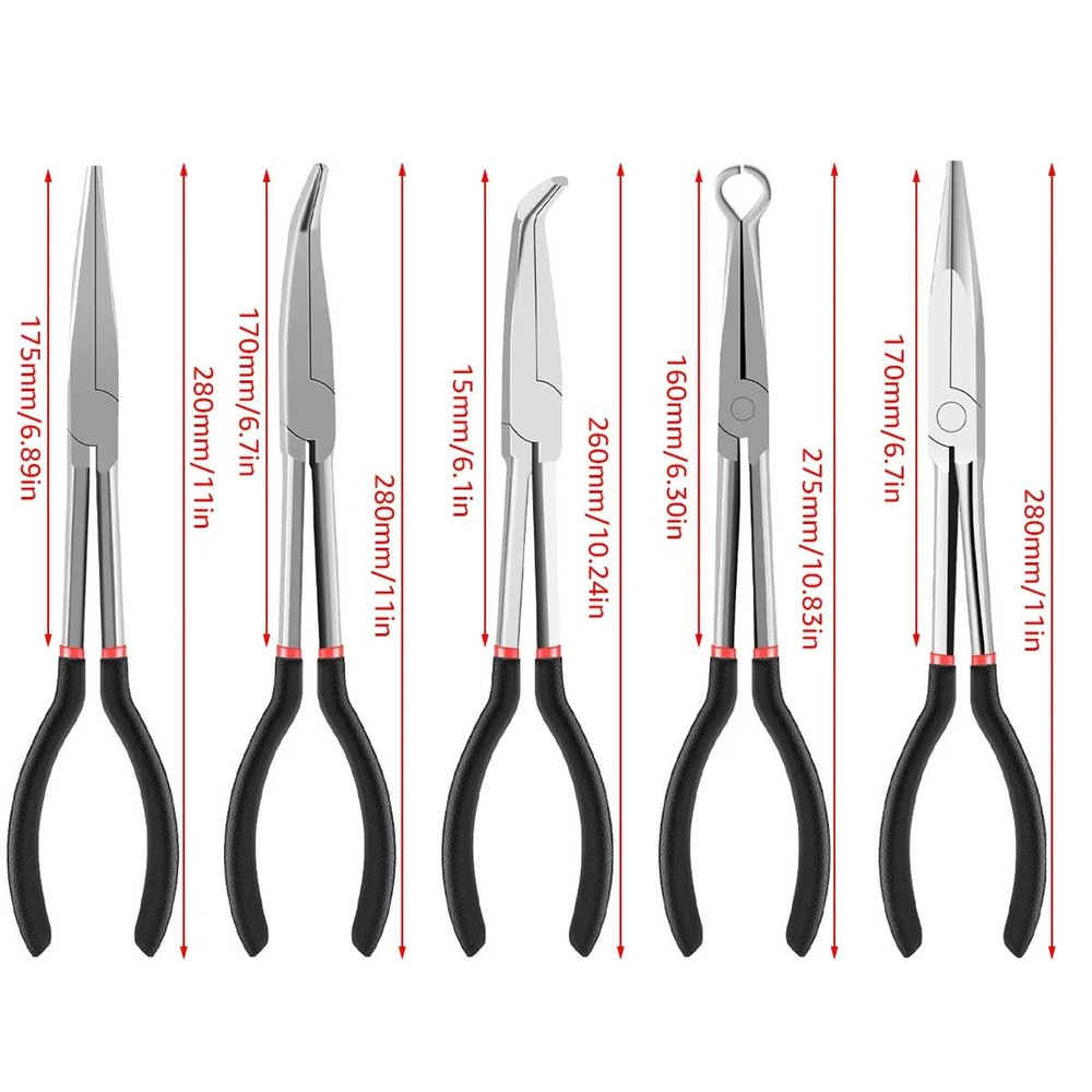 Needle Nose Pliers Set Long Reach 25 45 90 Degree Curved And Straight Pliers 3 Or 5 Piece 5