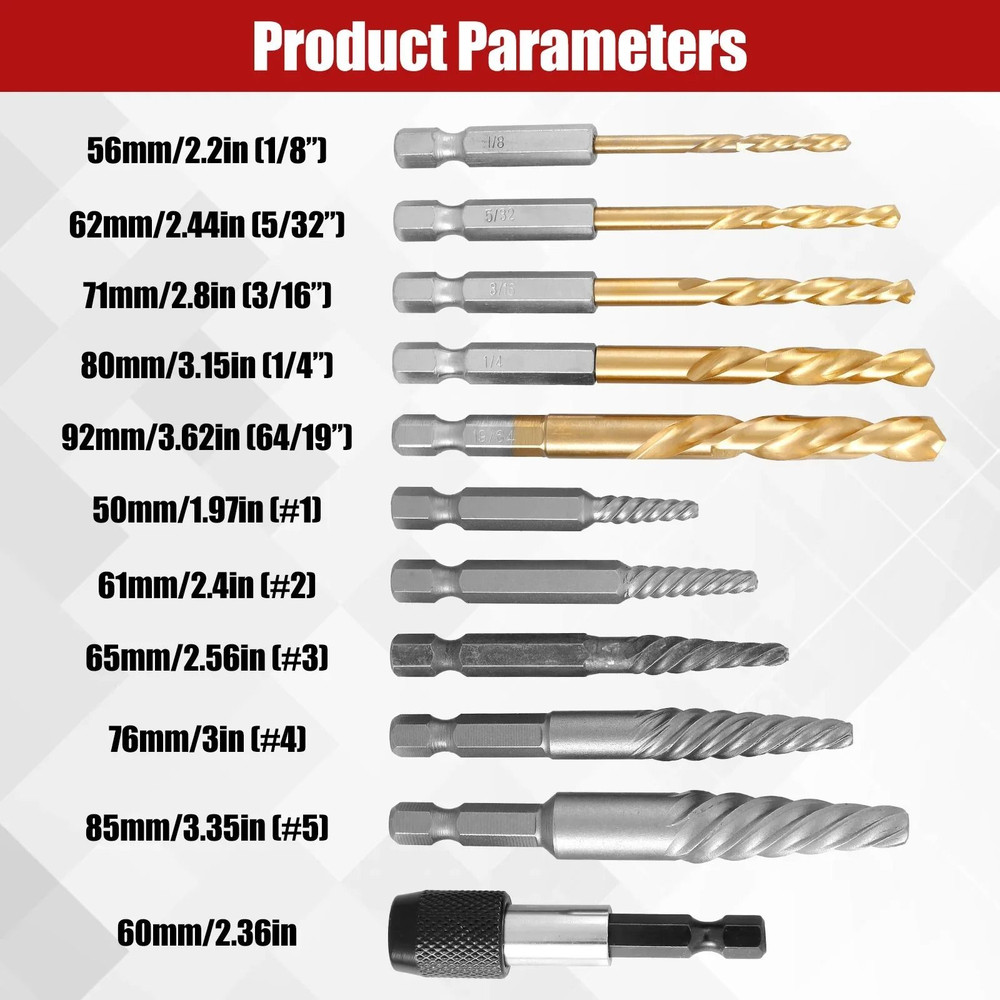 Screw Extractor Kit Carbon Steel Hex Bolt Extractor And Drill Bit Set 11 Piece 1