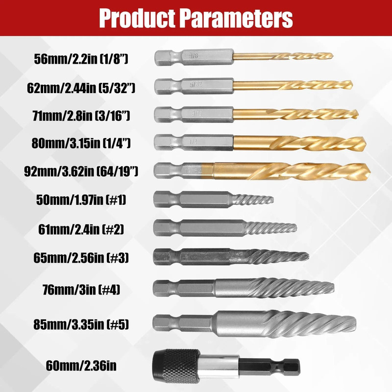 Screw Extractor Kit Carbon Steel Hex Bolt Extractor And Drill Bit Set 11 Piece 1