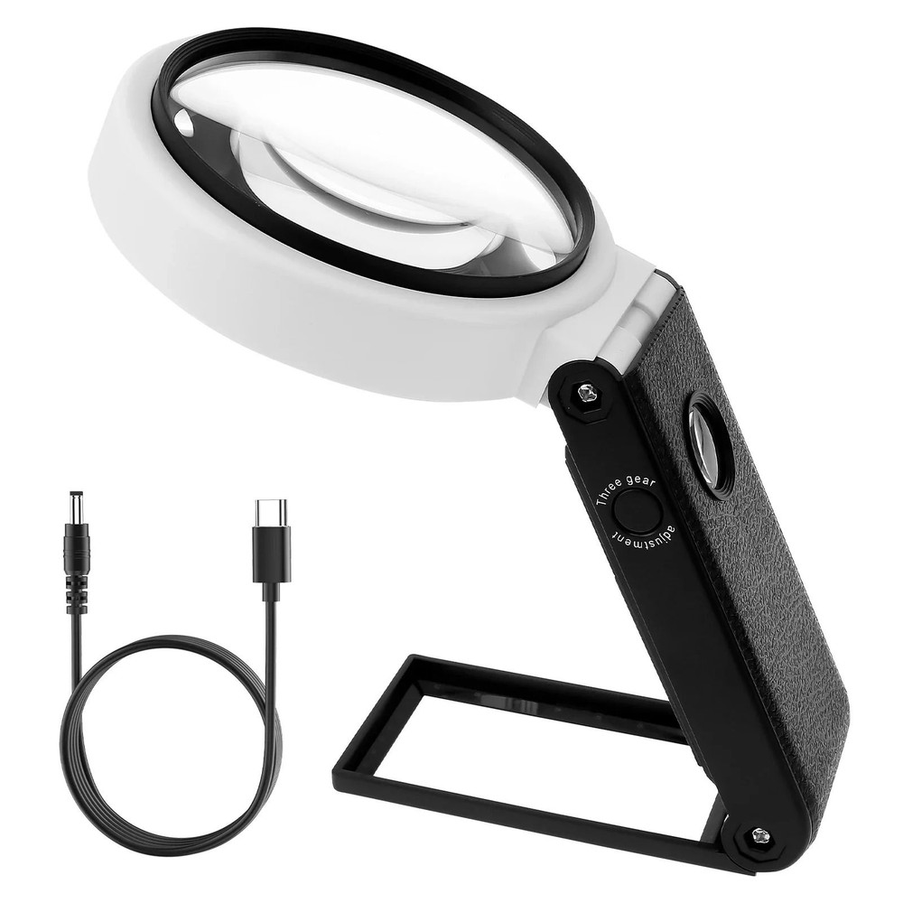 Magnifying Glass With Light And Stand 10X 25X Foldable LED Magnifier 0