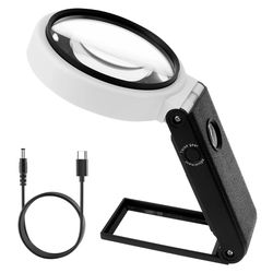 magnifying glass with light and stand 10x 25x foldable led magnifier
