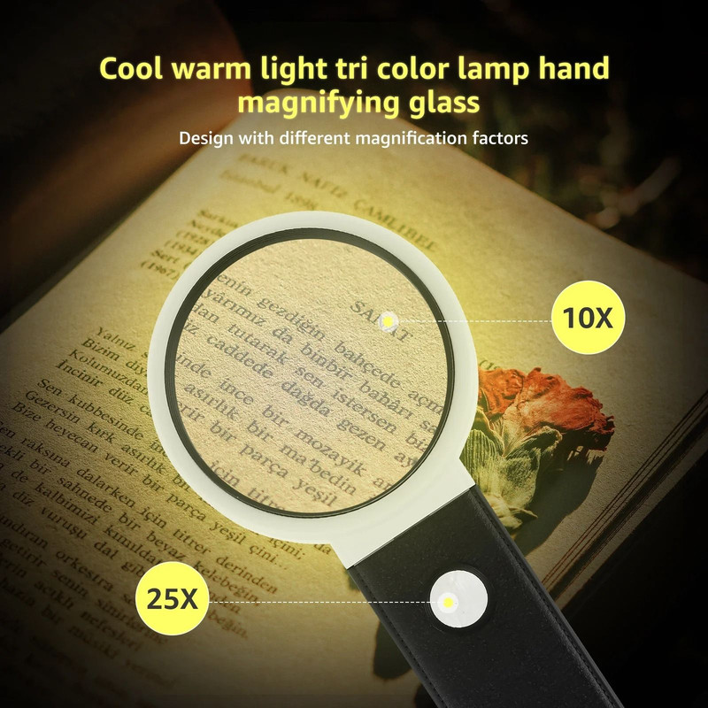 Magnifying Glass With Light And Stand 10X 25X Foldable LED Magnifier 1