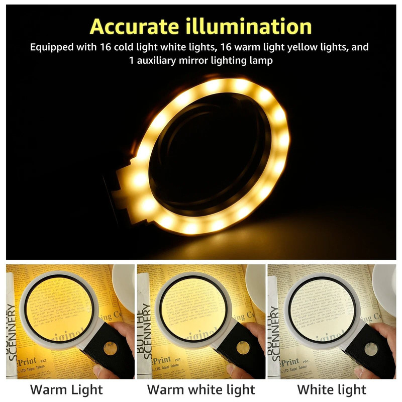 Magnifying Glass With Light And Stand 10X 25X Foldable LED Magnifier 2