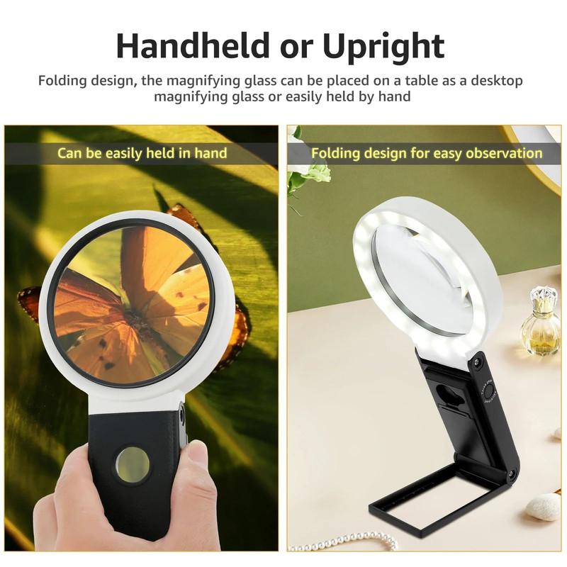 Magnifying Glass With Light And Stand 10X 25X Foldable LED Magnifier 4