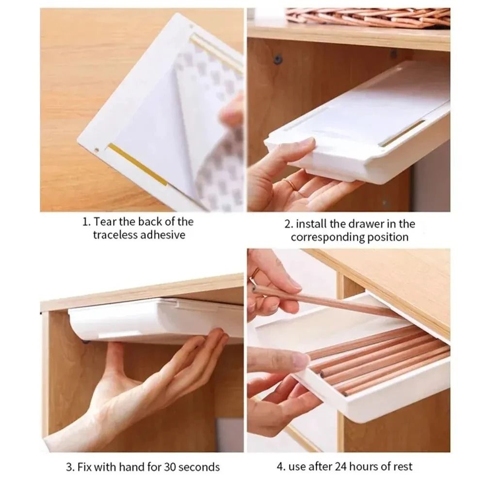 Hidden Storage Box Desk Storage Drawer Self Adhesive Plastic Table Organizer 3