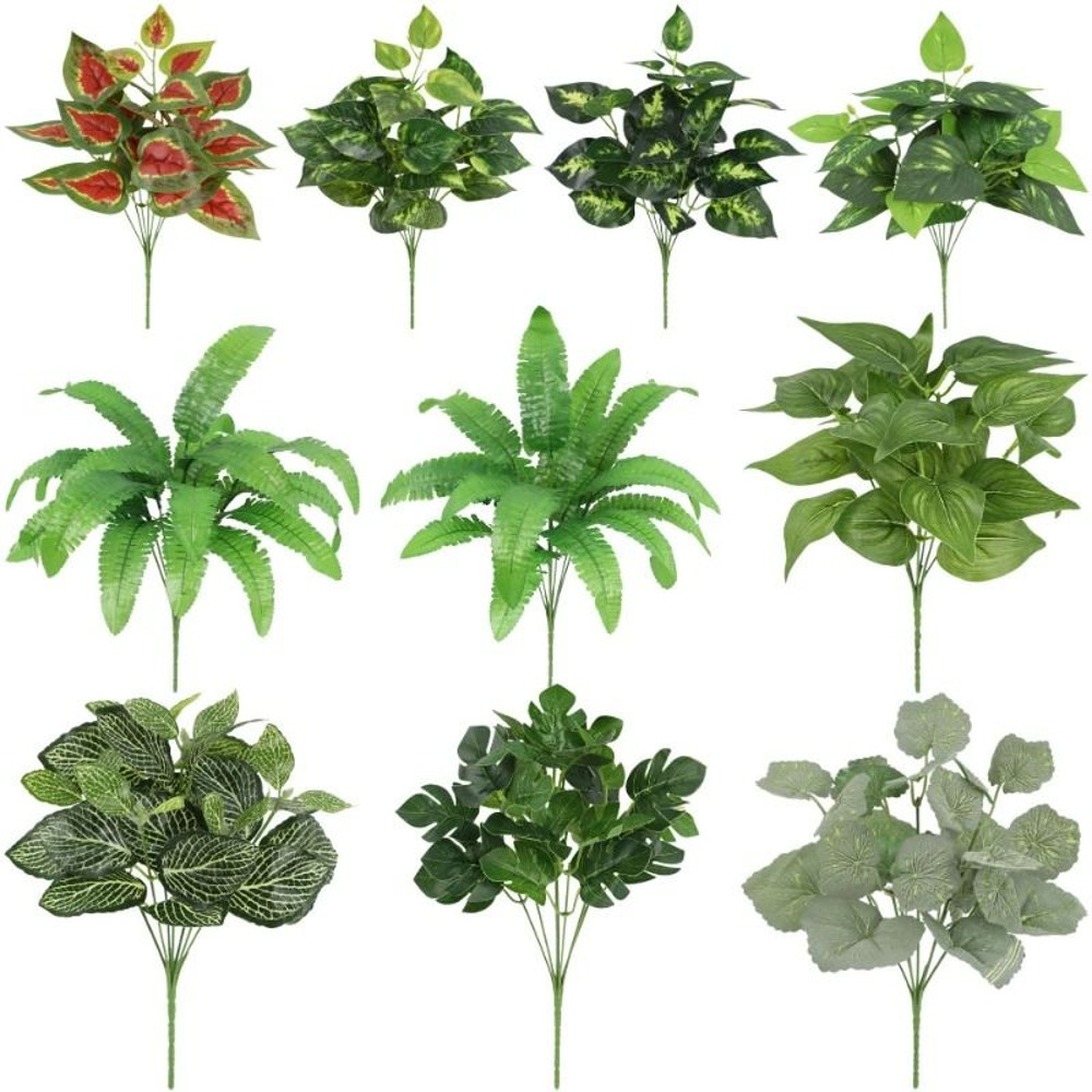 Artificial Plants Leaves Silk Tortoiseshell Leaf Dieffenbough Fake Green Plant Living Room Decor 0