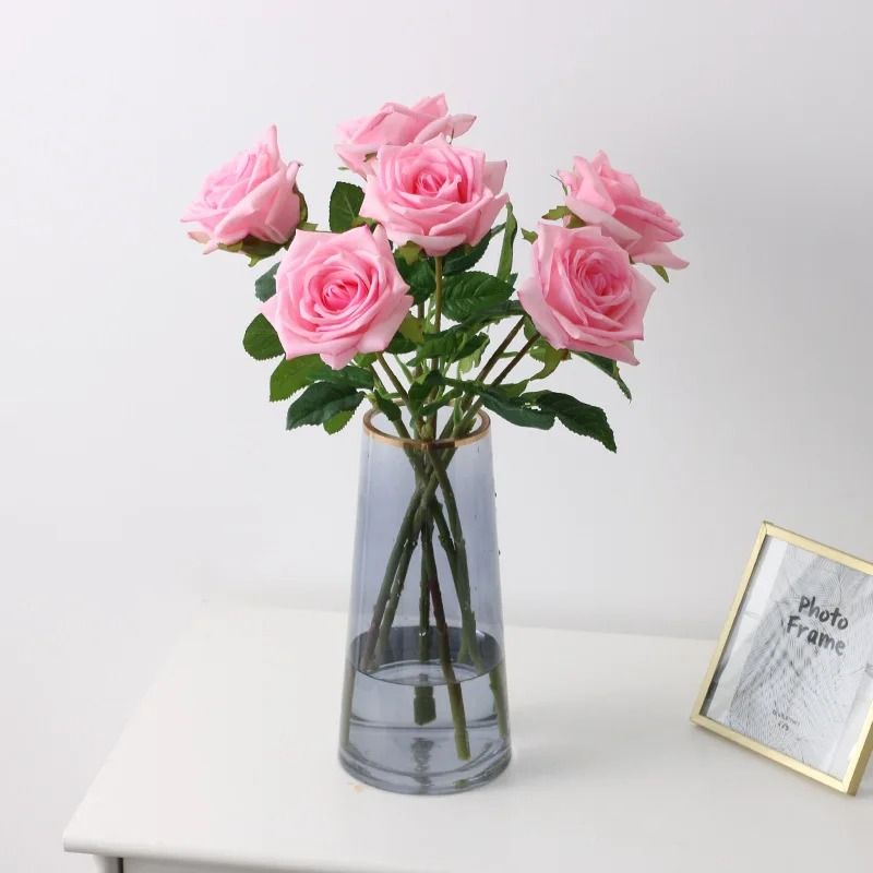 Artificial Real Touch Latex Rose Flowers White Pink Fake Latex Roses For Home Decor 0