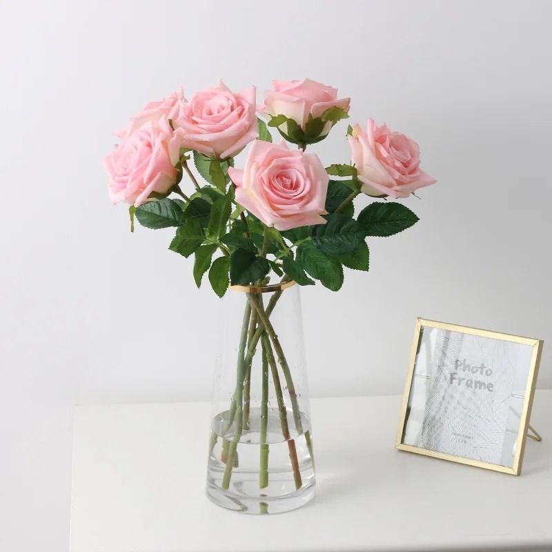 Artificial Real Touch Latex Rose Flowers White Pink Fake Latex Roses For Home Decor 2