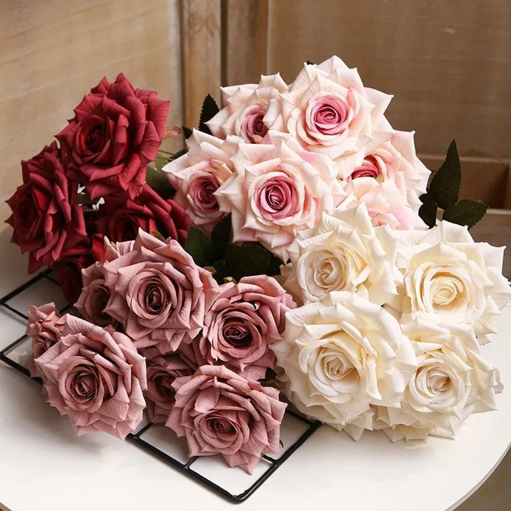 Artificial High End Silk Multi Layer Rose Bouquet Fake Pink Red Flower Decor 0