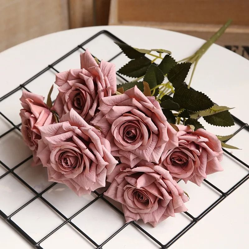 Artificial High End Silk Multi Layer Rose Bouquet Fake Pink Red Flower Decor 12