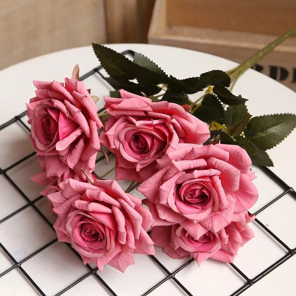 Artificial High End Silk Multi Layer Rose Bouquet Fake Pink Red Flower Decor 13