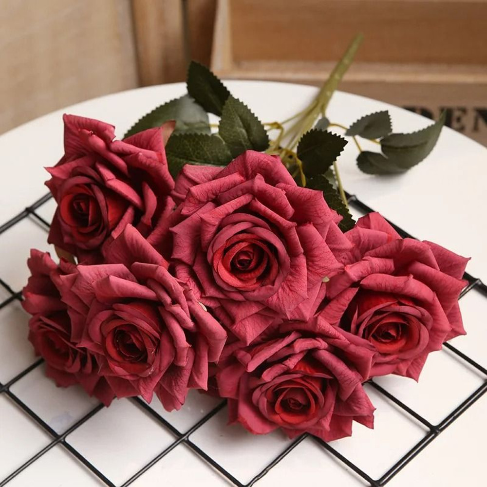 Artificial High End Silk Multi Layer Rose Bouquet Fake Pink Red Flower Decor 14