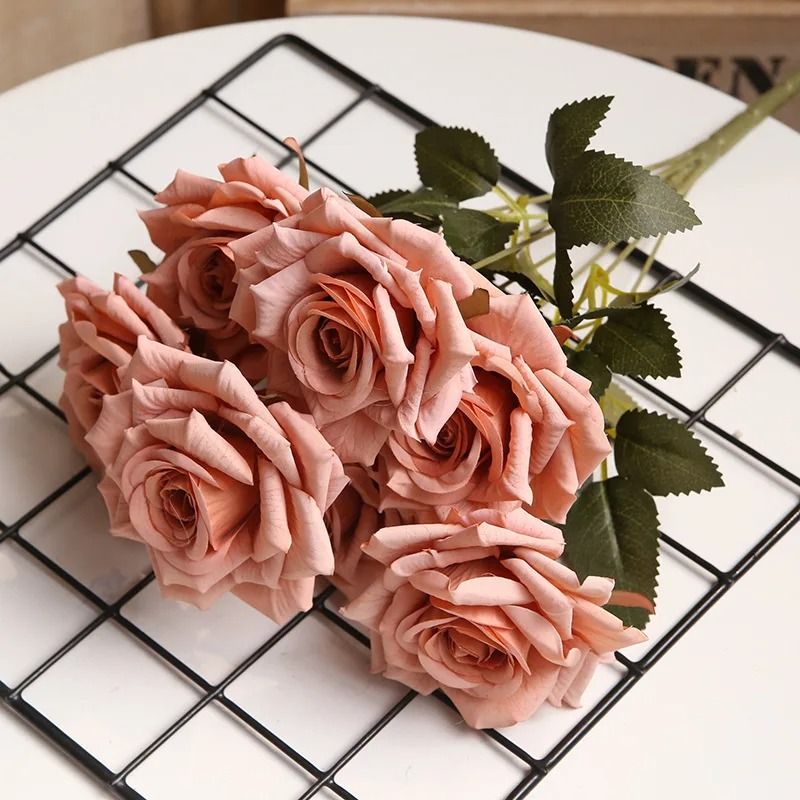 Artificial High End Silk Multi Layer Rose Bouquet Fake Pink Red Flower Decor 7