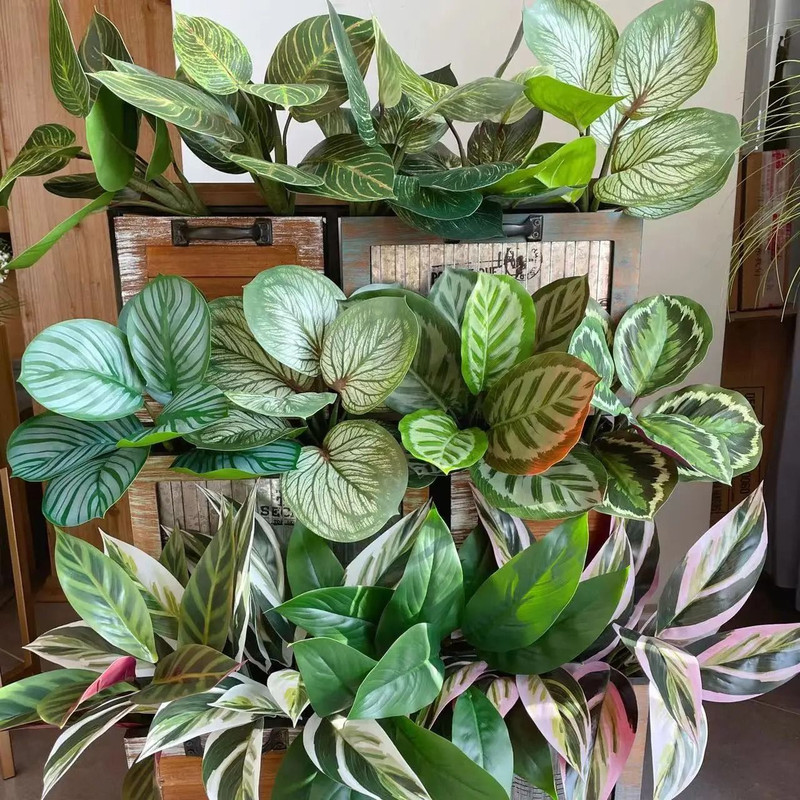 Fake Plants Leaf Apple Evergreen Peacock Leaves Artificial Greenery Home Decor 0