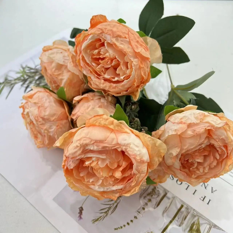 Artificial Burnt Edge Peony Bouquet Silk Fake Flower Home Decor 9