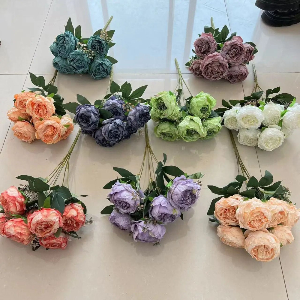 Artificial Burnt Edge Peony Bouquet Silk Fake Flower Home Decor 2
