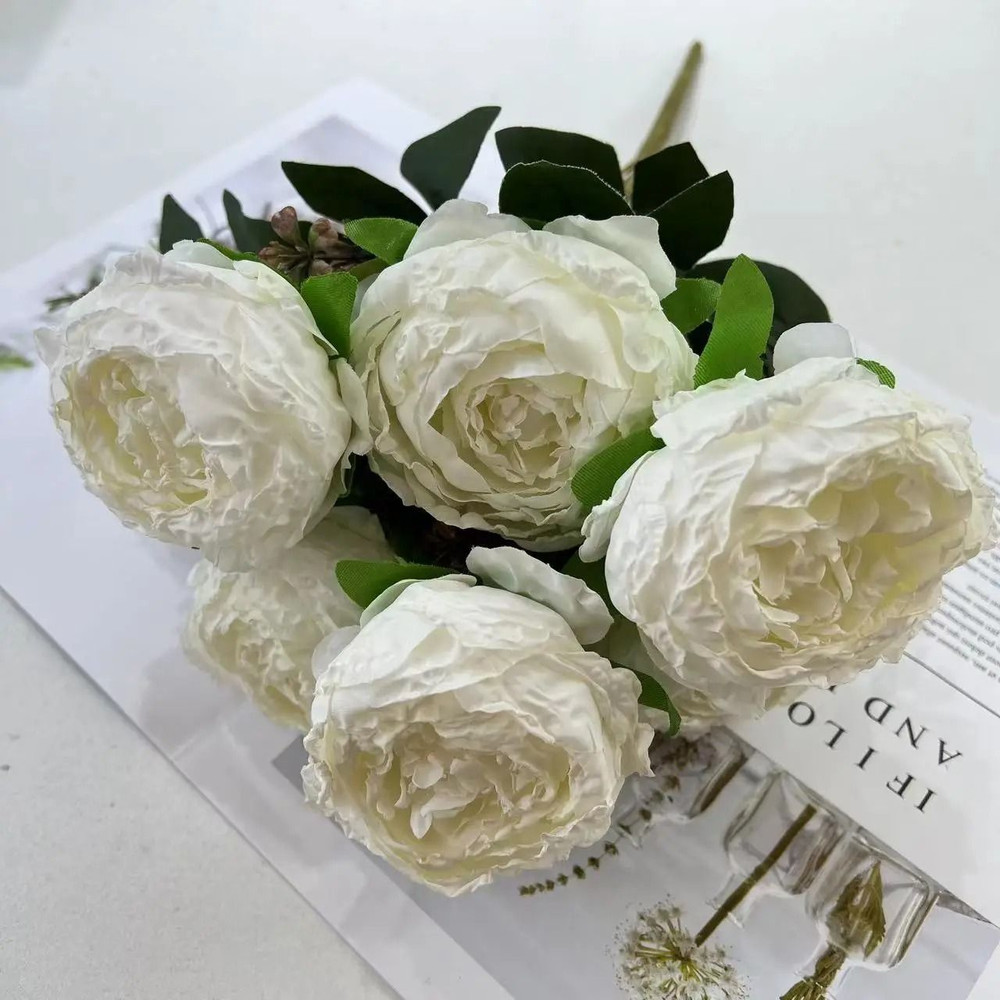 Artificial Burnt Edge Peony Bouquet Silk Fake Flower Home Decor 3