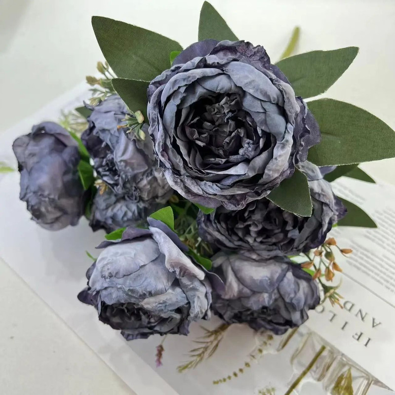 Artificial Burnt Edge Peony Bouquet Silk Fake Flower Home Decor 6