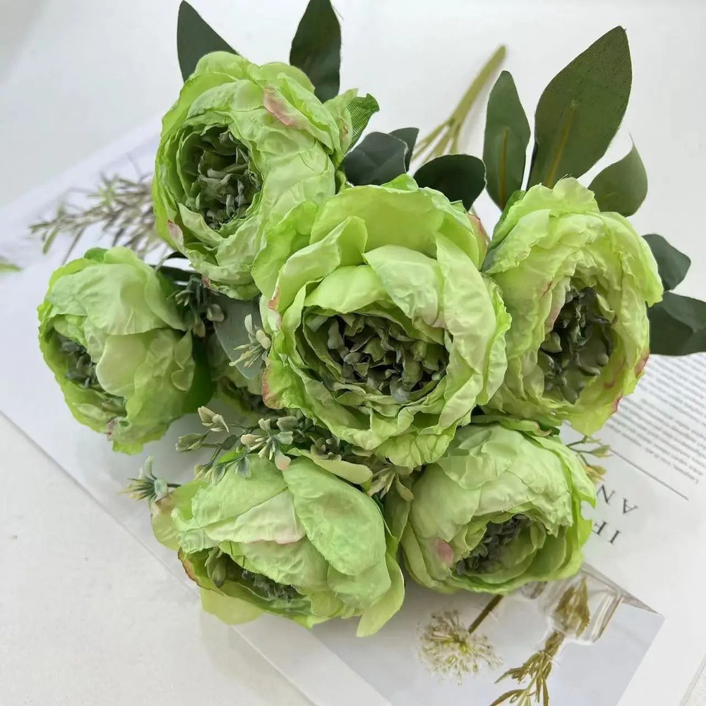 Artificial Burnt Edge Peony Bouquet Silk Fake Flower Home Decor 14
