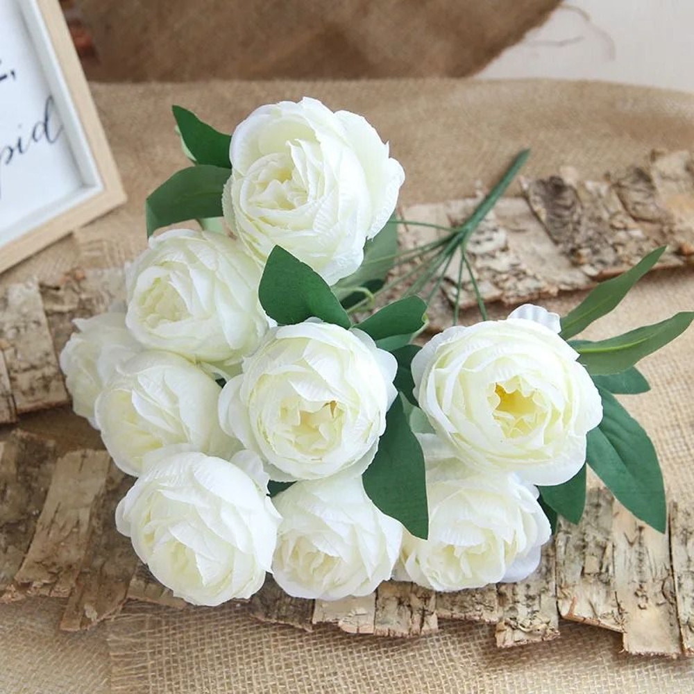 Artificial Silk Rose Bouquet 10 Heads Burgundy Fake Flower Decor 4