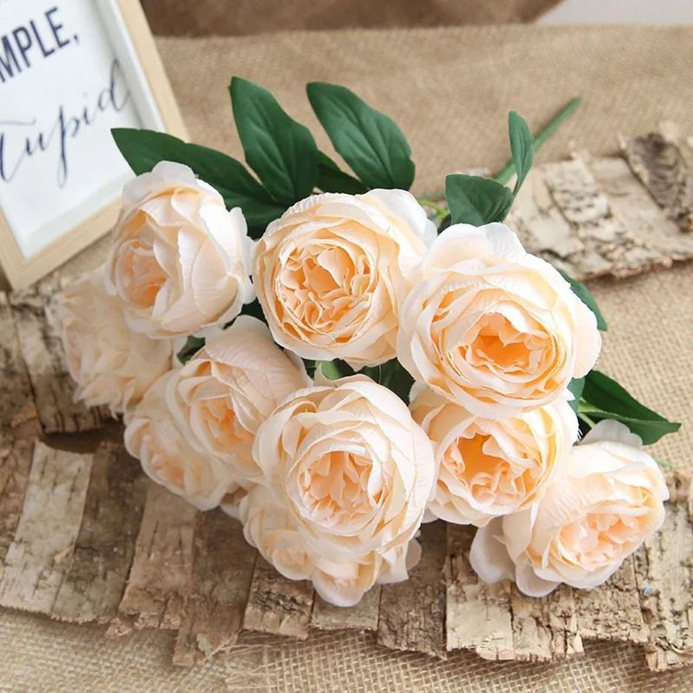 Artificial Silk Rose Bouquet 10 Heads Burgundy Fake Flower Decor 11