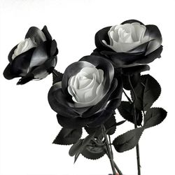 12 piece black red white artificial silk rose branch set long stem decorative flowers
