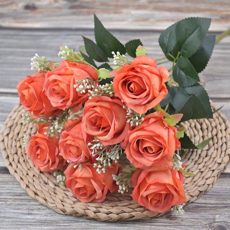 Autumn Color Artificial Silk Rose Bouquet Wedding Photography Home Decoration 11