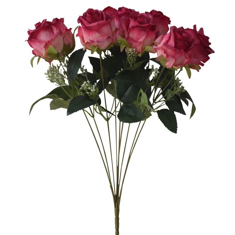 Autumn Color Artificial Silk Rose Bouquet Wedding Photography Home Decoration 4