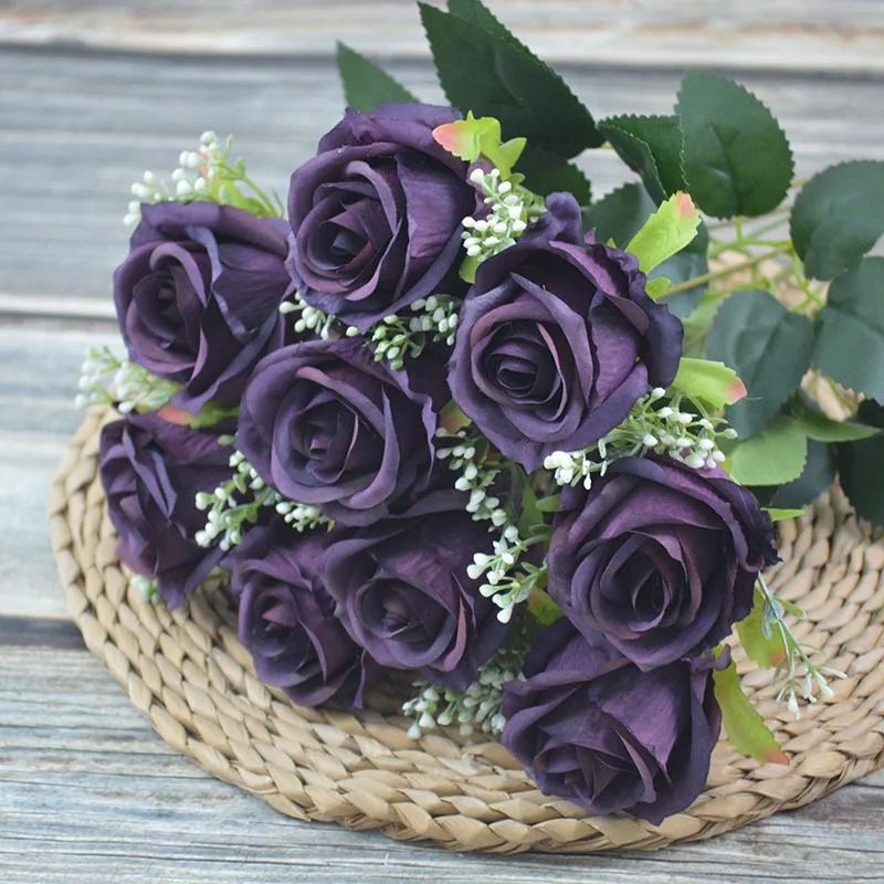 Autumn Color Artificial Silk Rose Bouquet Wedding Photography Home Decoration 8