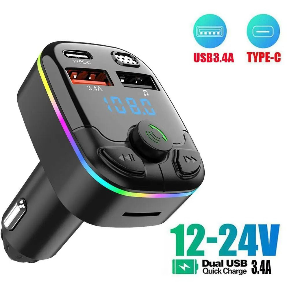 Bluetooth 50 Car FM Transmitter PD Type C Dual USB 18W Handsfree Charger 1