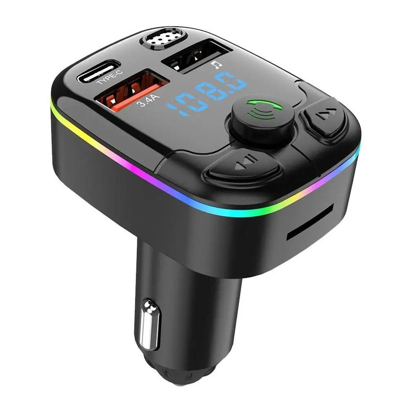 Bluetooth 50 Car FM Transmitter PD Type C Dual USB 18W Handsfree Charger 6