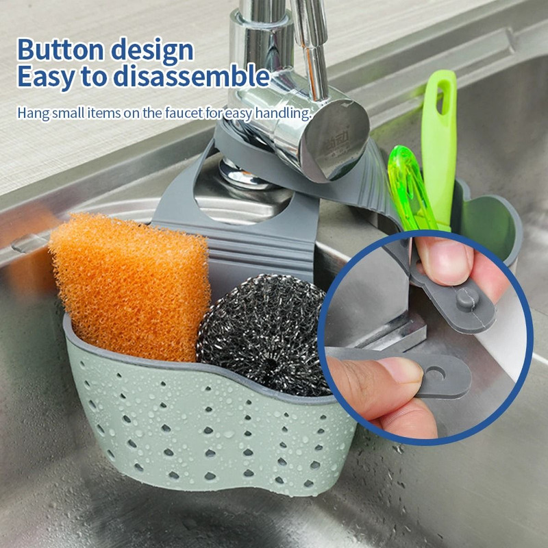 Kitchen Sink Holder Hanging Drain Basket Adjustable Soap Sponge Shelf Organizer 1