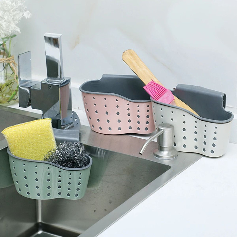 Kitchen Sink Holder Hanging Drain Basket Adjustable Soap Sponge Shelf Organizer 5