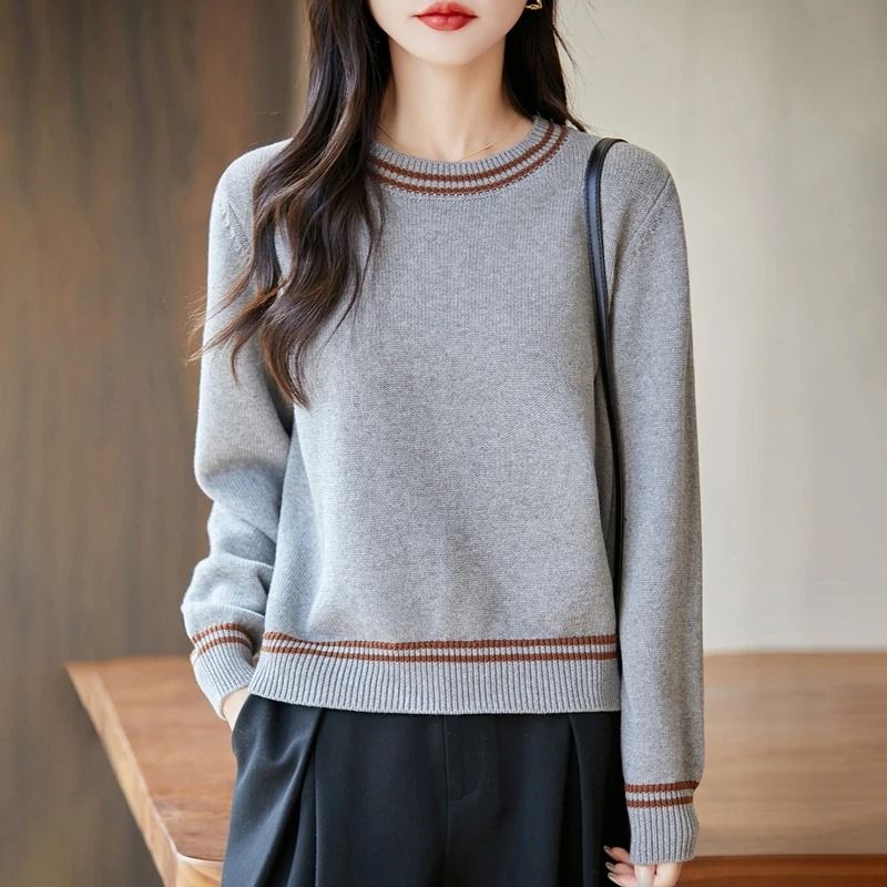 Autumn Winter Women Pure Cotton Knitted ONeck Pullover Sweater 0