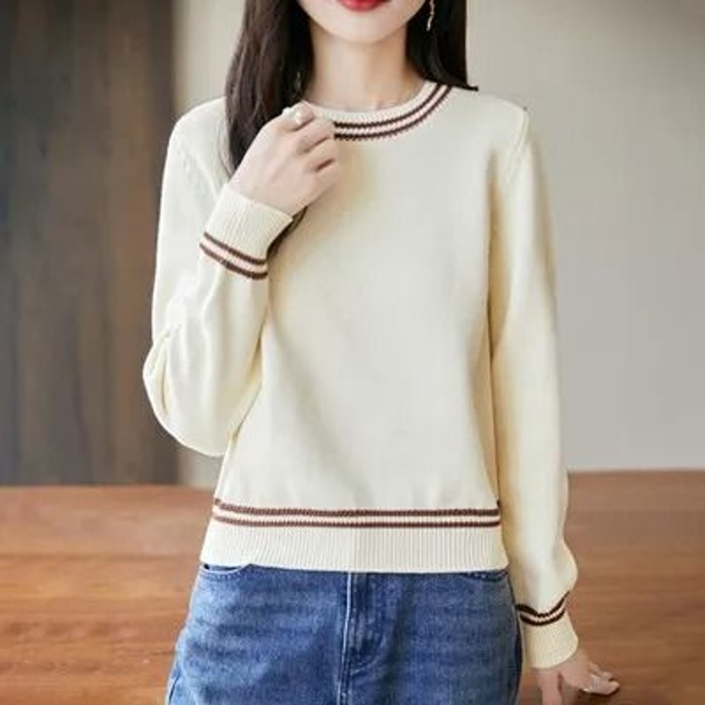 Autumn Winter Women Pure Cotton Knitted ONeck Pullover Sweater 7