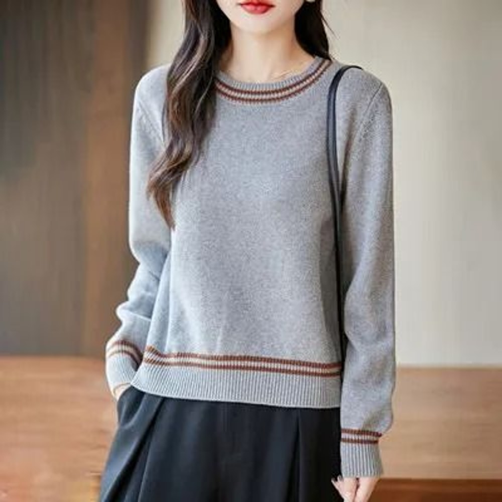 Autumn Winter Women Pure Cotton Knitted ONeck Pullover Sweater 8