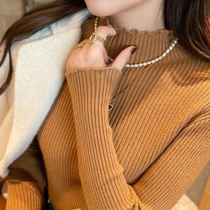Autumn Winter Women Long Sleeve Solid Pullover Sweater Knitted Ruffle Top 10
