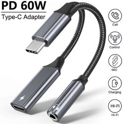 2 in 1 type c to 3.5mm audio adapter pd 60w fast charging