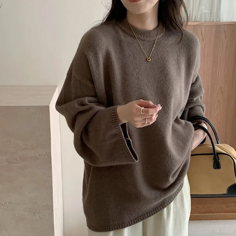 Oversized Loose Round Neck Sweater For Women Autumn Winter Knit 0