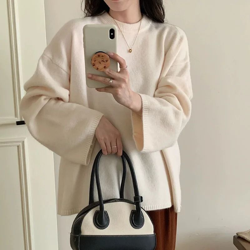 Oversized Loose Round Neck Sweater For Women Autumn Winter Knit 9