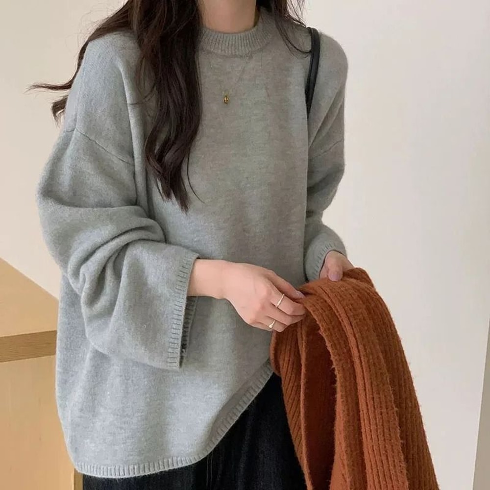 Oversized Loose Round Neck Sweater For Women Autumn Winter Knit 10