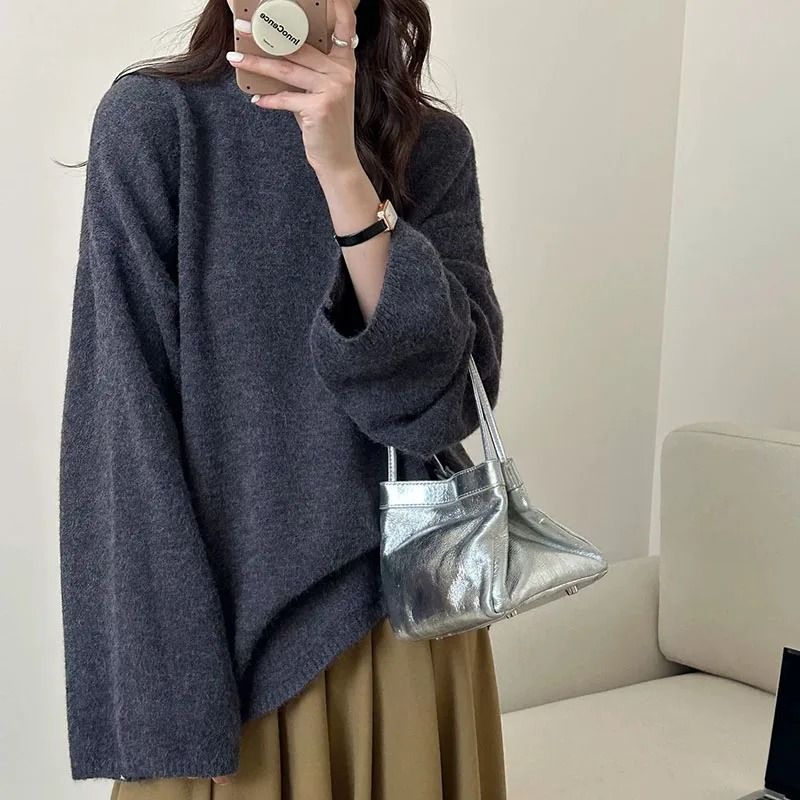 Oversized Loose Round Neck Sweater For Women Autumn Winter Knit 11