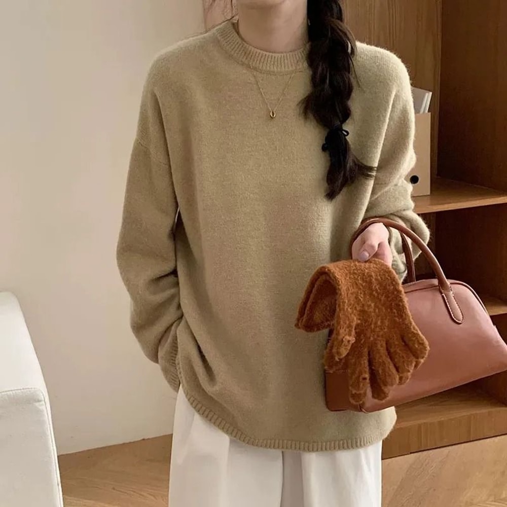 Oversized Loose Round Neck Sweater For Women Autumn Winter Knit 12
