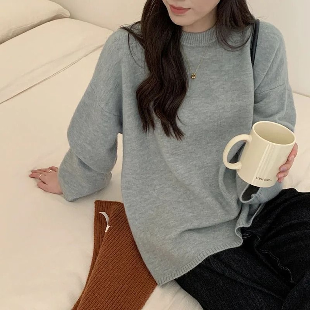 Oversized Loose Round Neck Sweater For Women Autumn Winter Knit 1