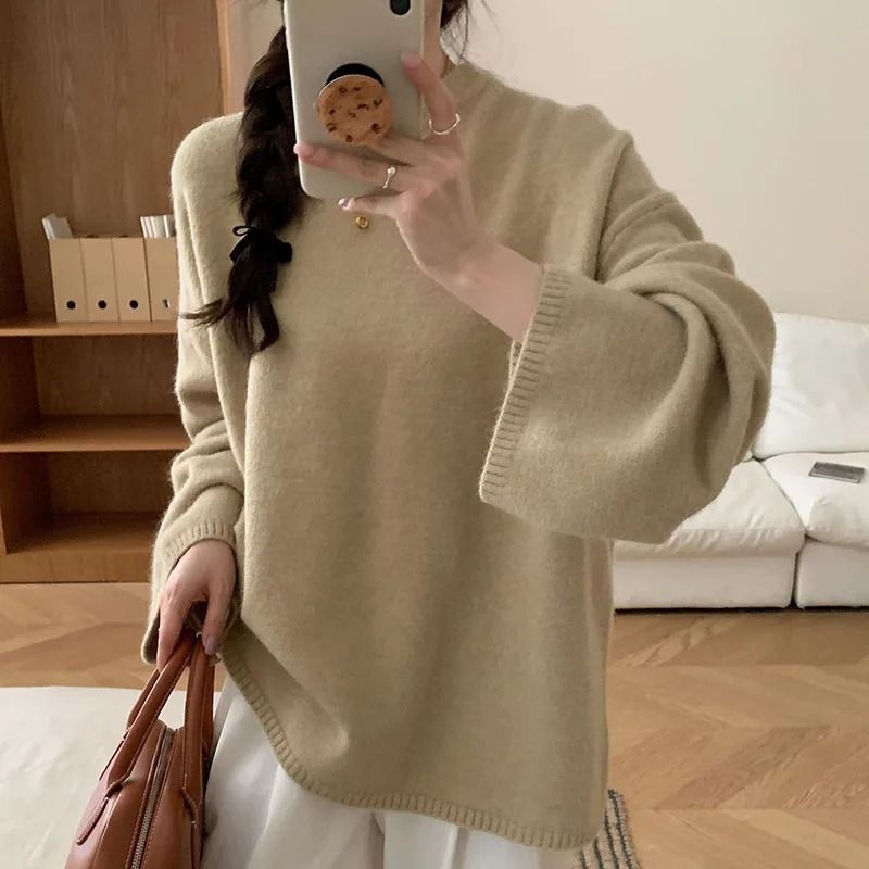 Oversized Loose Round Neck Sweater For Women Autumn Winter Knit 4
